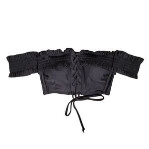 Xhilaration Juniors' Off-the-Shoulder Smocked Lace-Up Bikini Top Sz S